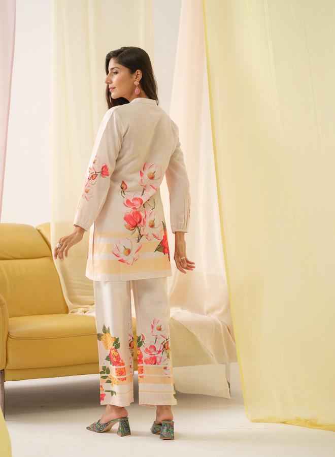 دي دبليو طقم منسق من تونيك وبنطال بالازو بطبعة زهور للنساء - Image 5